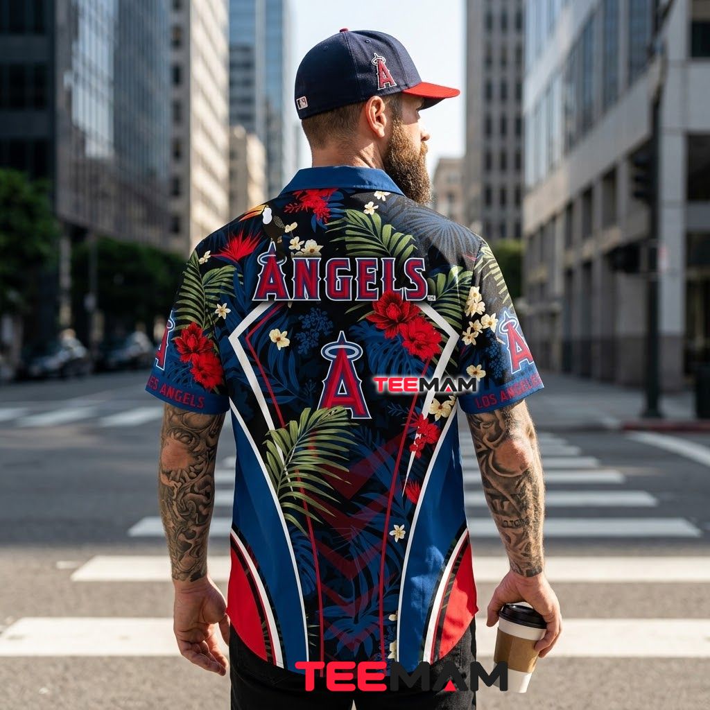 Los Angeles Angels Hawaiian Shirt Toucan Floral Arch Version 3 Los Angeles Angels Hawaiian Shirt Toucan Floral Arch Version 3