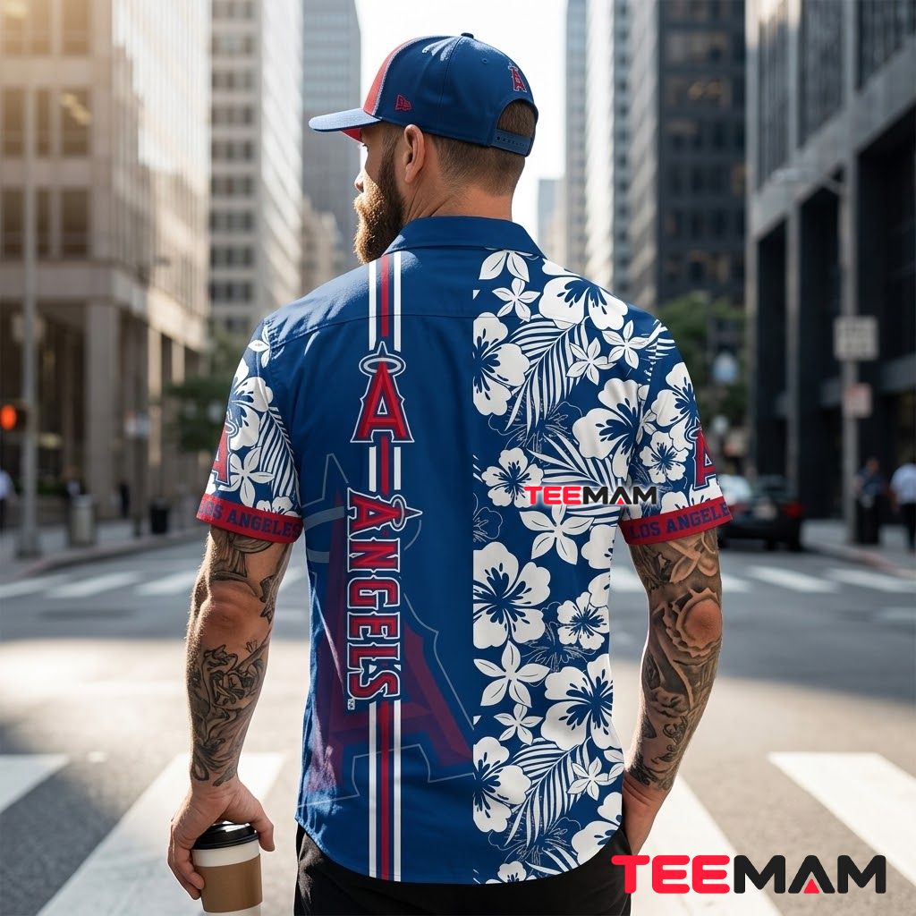 Los Angeles Angels Hawaiian Shirt White Hibiscus Stripe Version 3 Los Angeles Angels Hawaiian Shirt White Hibiscus Stripe Version 3