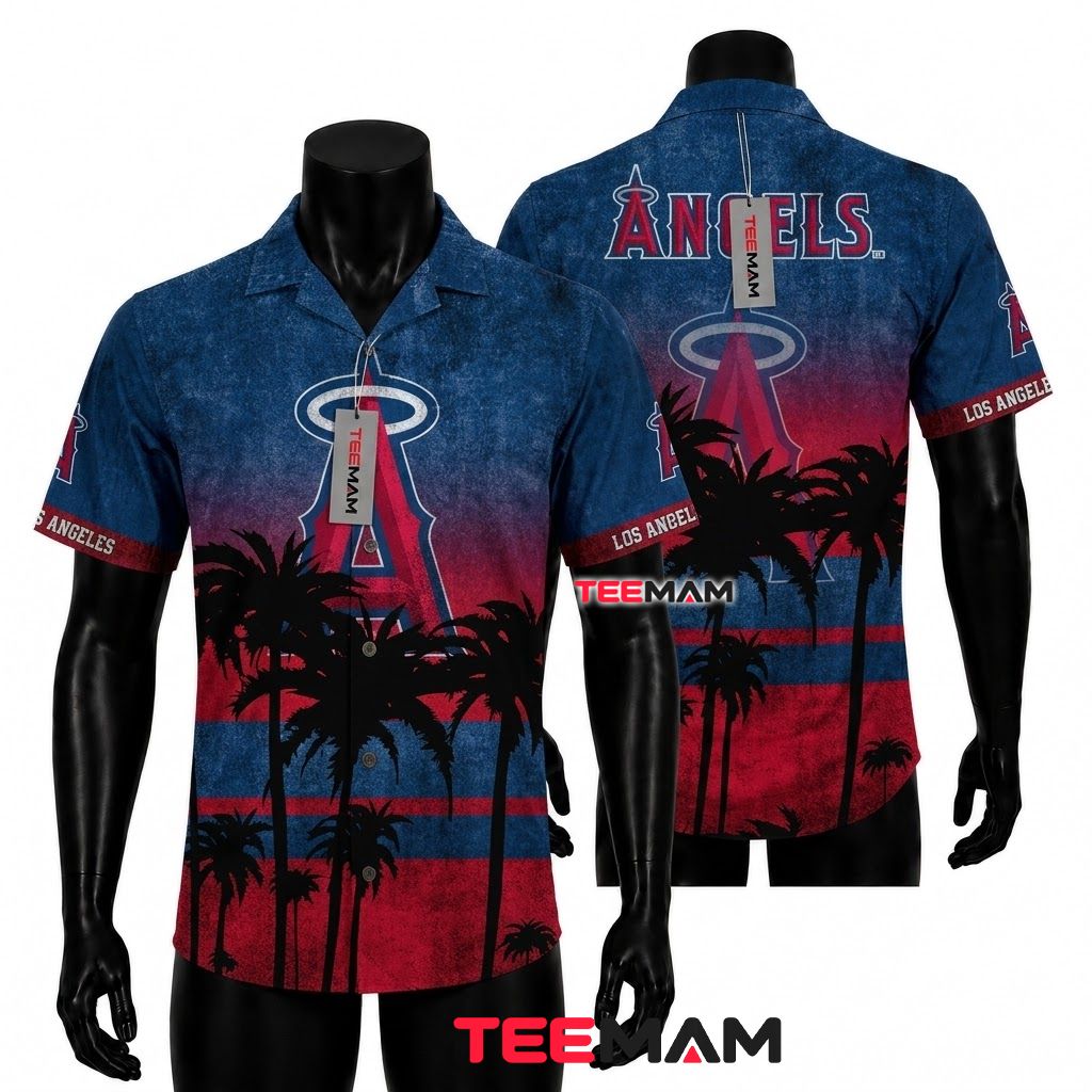 Los Angeles Angels Tropical Shirt Palm Silhouette Sunset Front