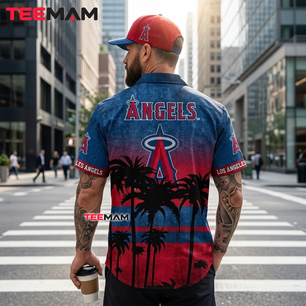 Los Angeles Angels Tropical Shirt Palm Silhouette Sunset Version 3 Los Angeles Angels Tropical Shirt Palm Silhouette Sunset Version 3