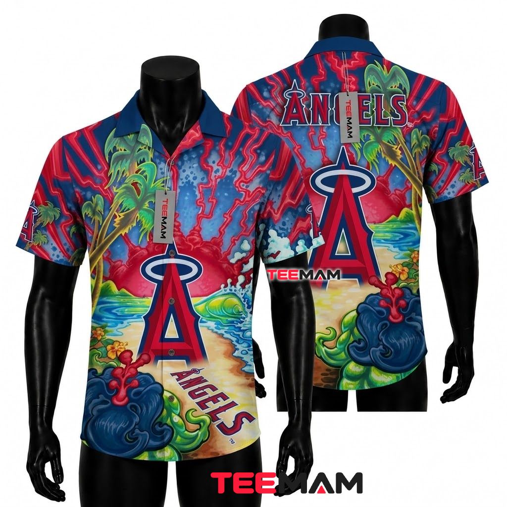 Los Angeles Angels Tropical Shirt Volcano Beach Turtle Front