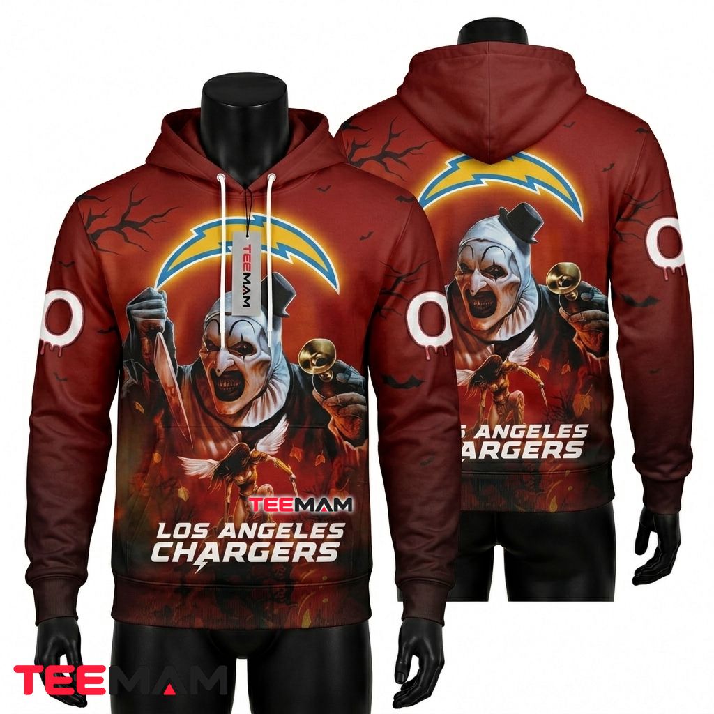 Los Angeles Chargers 3D Hoodie Art The Clown Halloween Design Front