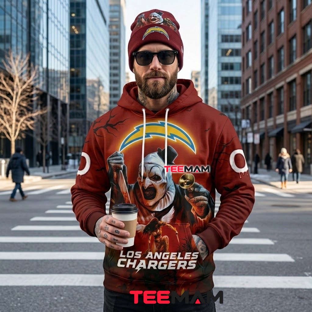 Los Angeles Chargers 3D Hoodie Art The Clown Halloween Design Back Los Angeles Chargers 3D Hoodie Art The Clown Halloween Design Back