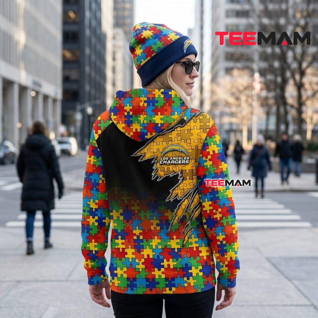 Los Angeles Chargers 3D Hoodie Autism Awareness Claw Mark Puzzle Version 3 Los Angeles Chargers 3D Hoodie Autism Awareness Claw Mark Puzzle Version 3