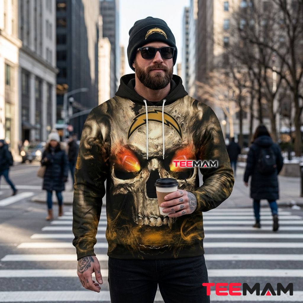 Los Angeles Chargers 3D Hoodie Blazing Eyes Skull Football Back Los Angeles Chargers 3D Hoodie Blazing Eyes Skull Football Back