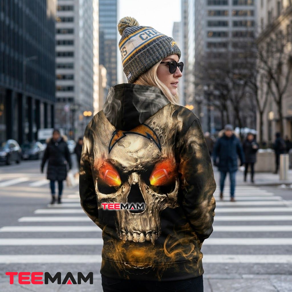 Los Angeles Chargers 3D Hoodie Blazing Eyes Skull Football Version 3 Los Angeles Chargers 3D Hoodie Blazing Eyes Skull Football Version 3