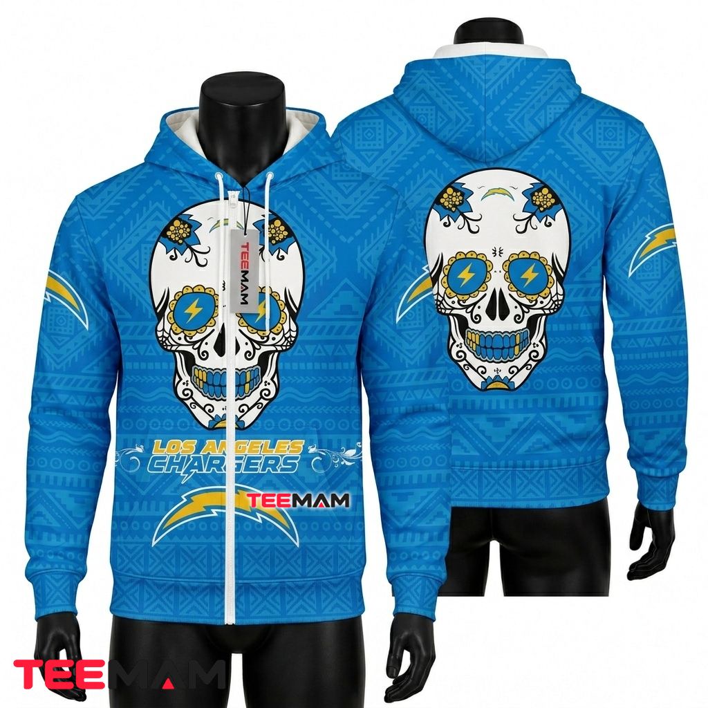Los Angeles Chargers 3D Hoodie Calavera Tribal Print Design Front