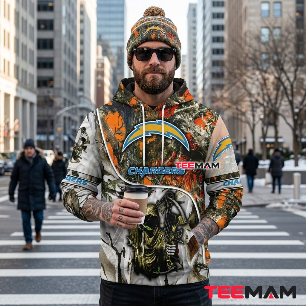 Los Angeles Chargers 3D Hoodie Camo Hunting Grim Reaper Bow Back Los Angeles Chargers 3D Hoodie Camo Hunting Grim Reaper Bow Back