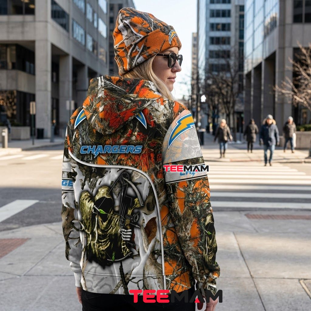 Los Angeles Chargers 3D Hoodie Camo Hunting Grim Reaper Bow Version 3 Los Angeles Chargers 3D Hoodie Camo Hunting Grim Reaper Bow Version 3