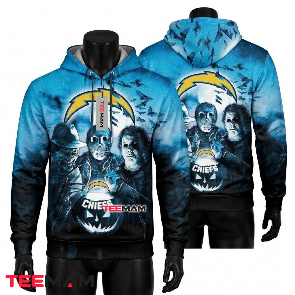 Los Angeles Chargers 3D Hoodie Freddy Jason Michael Myers Halloween Front