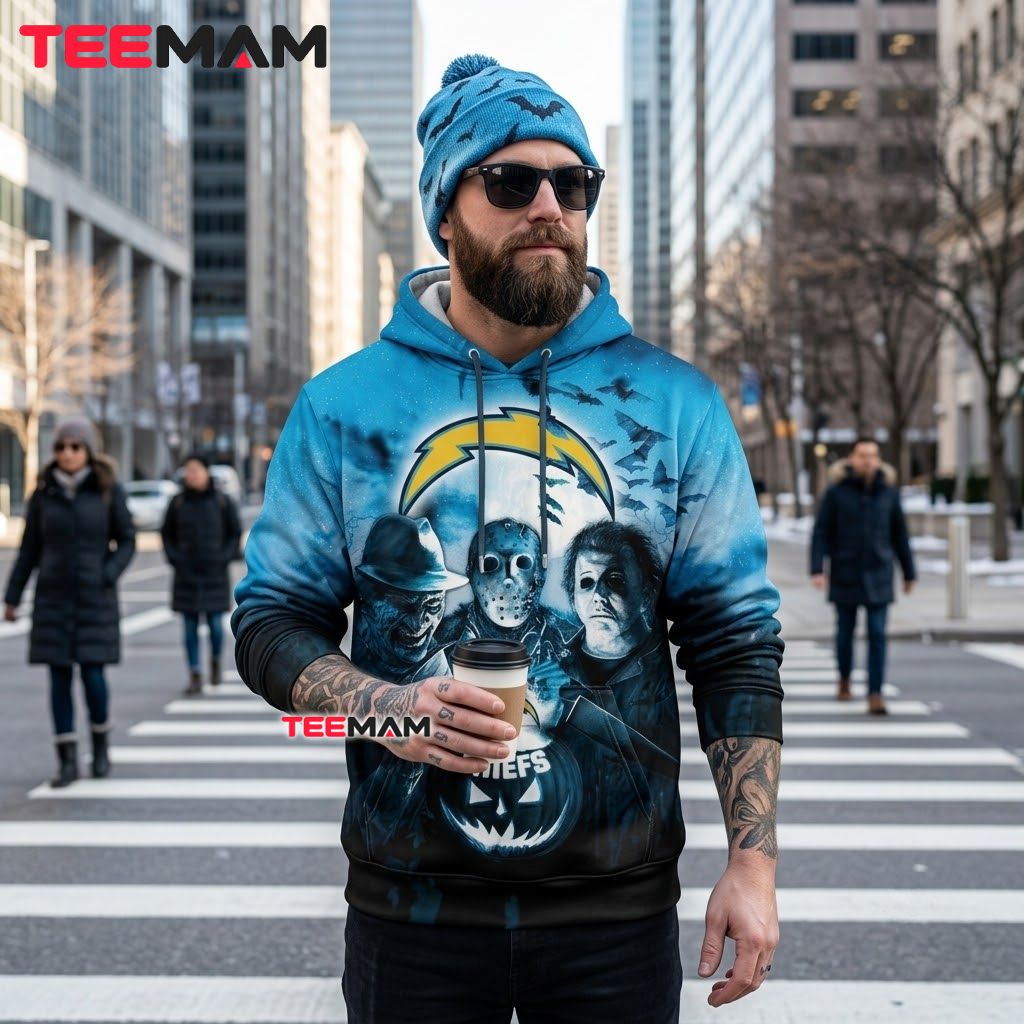 Los Angeles Chargers 3D Hoodie Freddy Jason Michael Myers Halloween Back Los Angeles Chargers 3D Hoodie Freddy Jason Michael Myers Halloween Back
