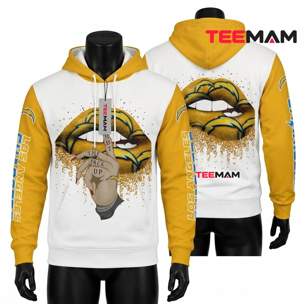 Los Angeles Chargers 3D Hoodie Glitter Lips Bite Print Front