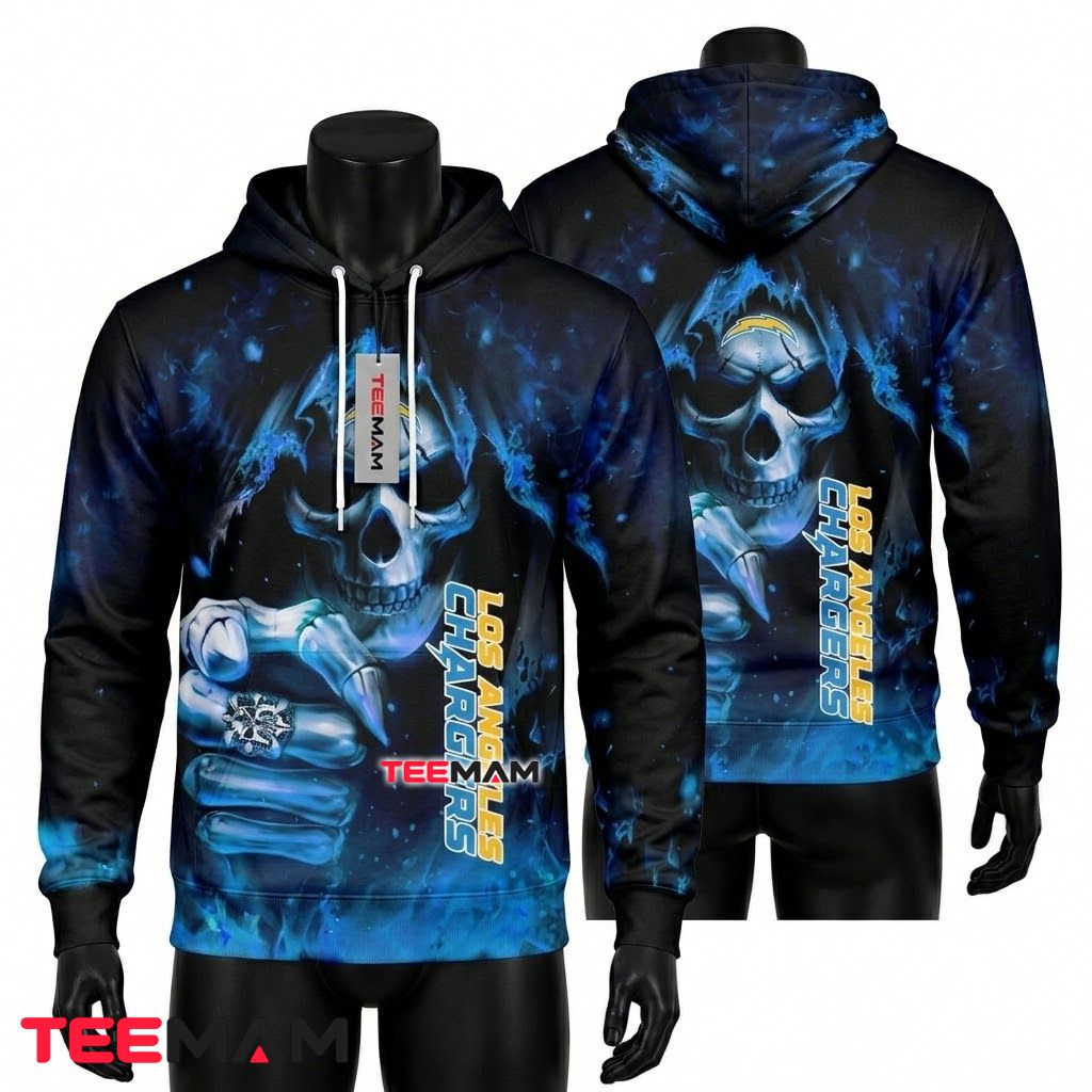 Los Angeles Chargers 3D Hoodie Icy Skull Fist Front