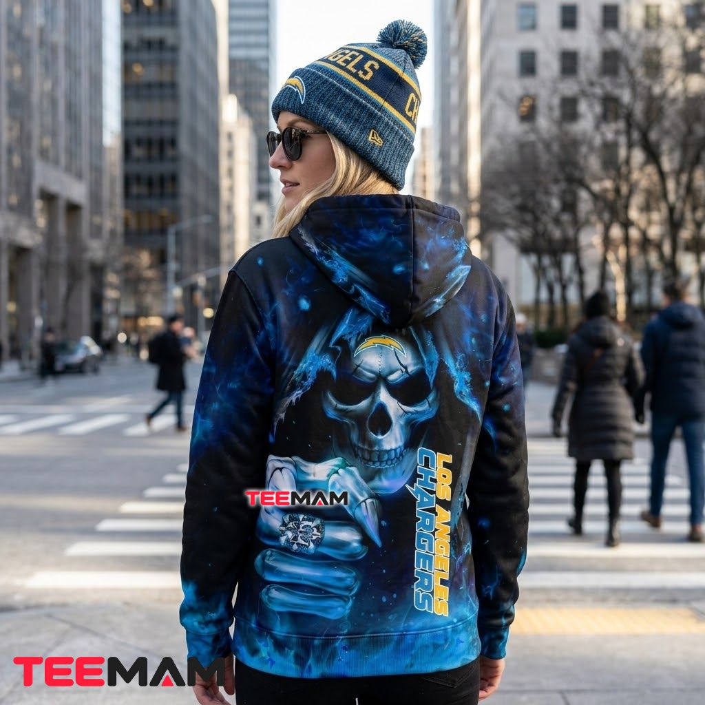 Los Angeles Chargers 3D Hoodie Icy Skull Fist Version 3 Los Angeles Chargers 3D Hoodie Icy Skull Fist Version 3