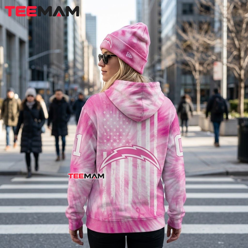 Los Angeles Chargers 3D Zip Hoodie Pink Tie Dye Flag Version 3 Los Angeles Chargers 3D Zip Hoodie Pink Tie Dye Flag Version 3
