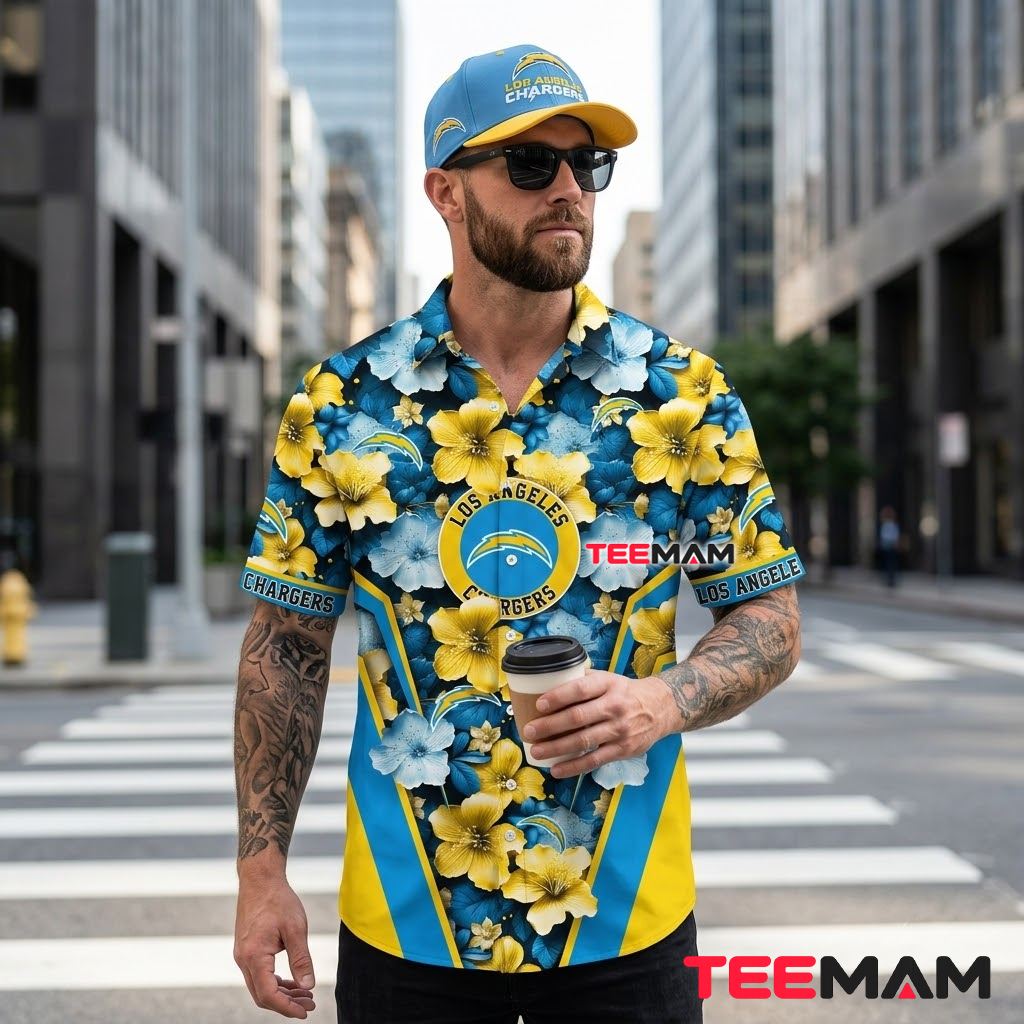 Los Angeles Chargers Aloha Shirt Bold Stripe Back Los Angeles Chargers Aloha Shirt Bold Stripe Back