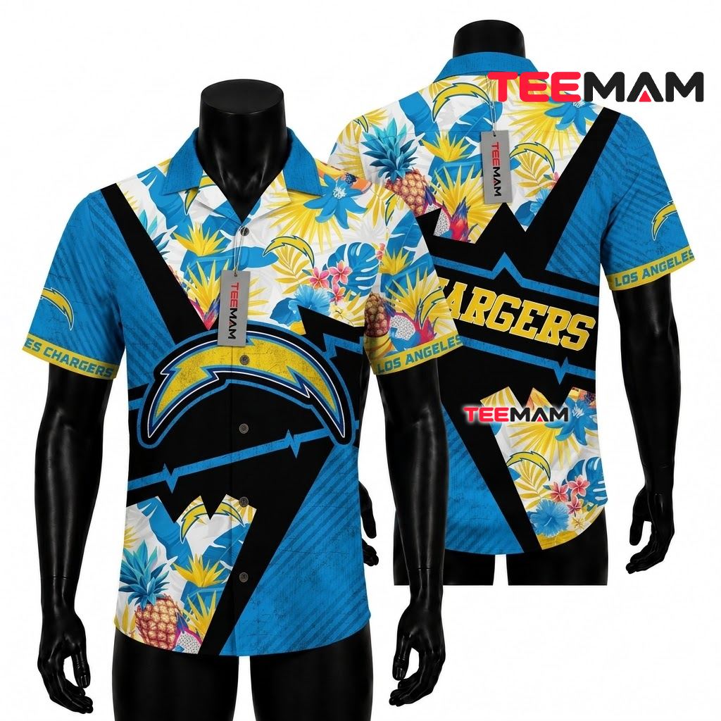 Los Angeles Chargers Hawaiian Shirt Flamingo Parrot Los Angeles Chargers Hawaiian Shirt Flamingo Parrot