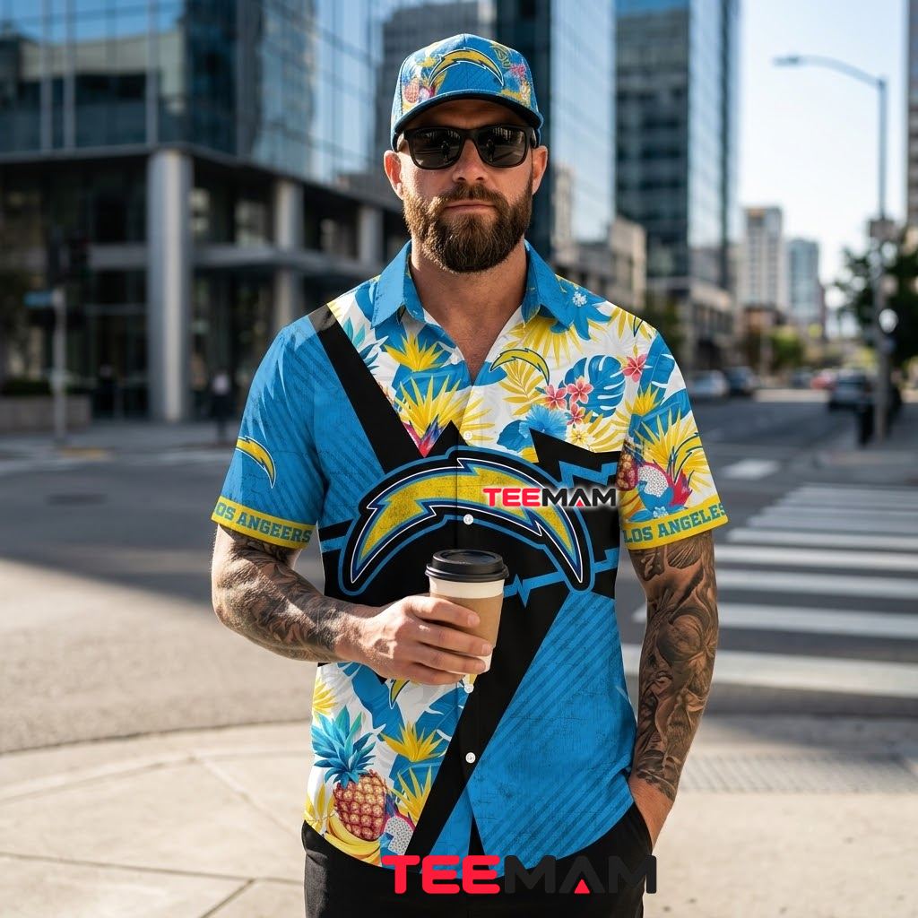 Los Angeles Chargers Aloha Shirt Pineapple Fruit Back Los Angeles Chargers Aloha Shirt Pineapple Fruit Back