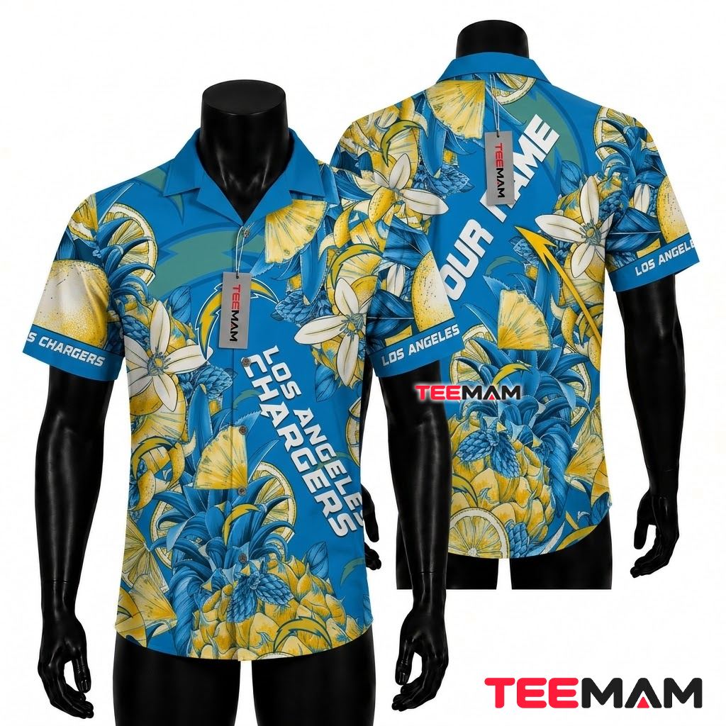 Los Angeles Chargers Aloha Shirt Pineapple Lemon Front