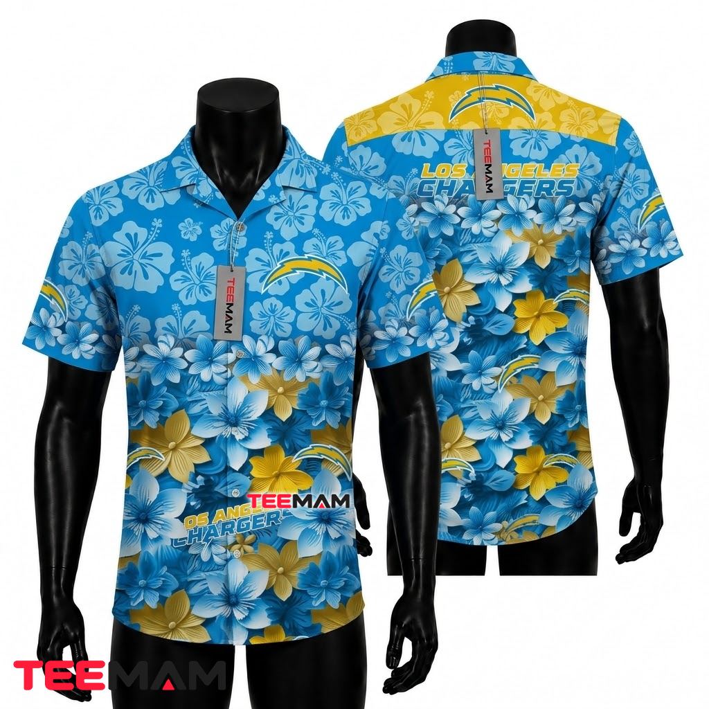 Los Angeles Chargers Hawaiian Shirt Floral Hibiscus Front