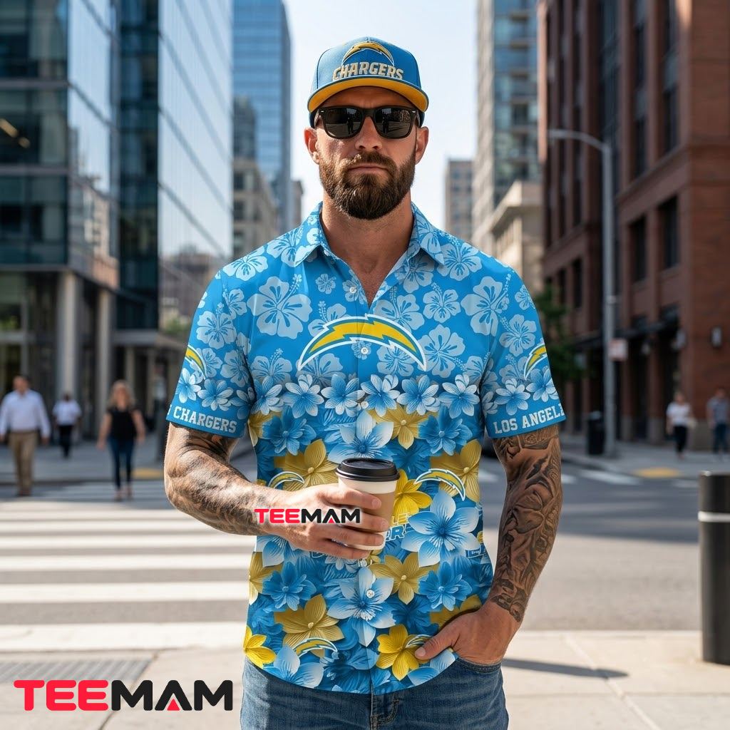 Los Angeles Chargers Hawaiian Shirt Floral Hibiscus Back Los Angeles Chargers Hawaiian Shirt Floral Hibiscus Back
