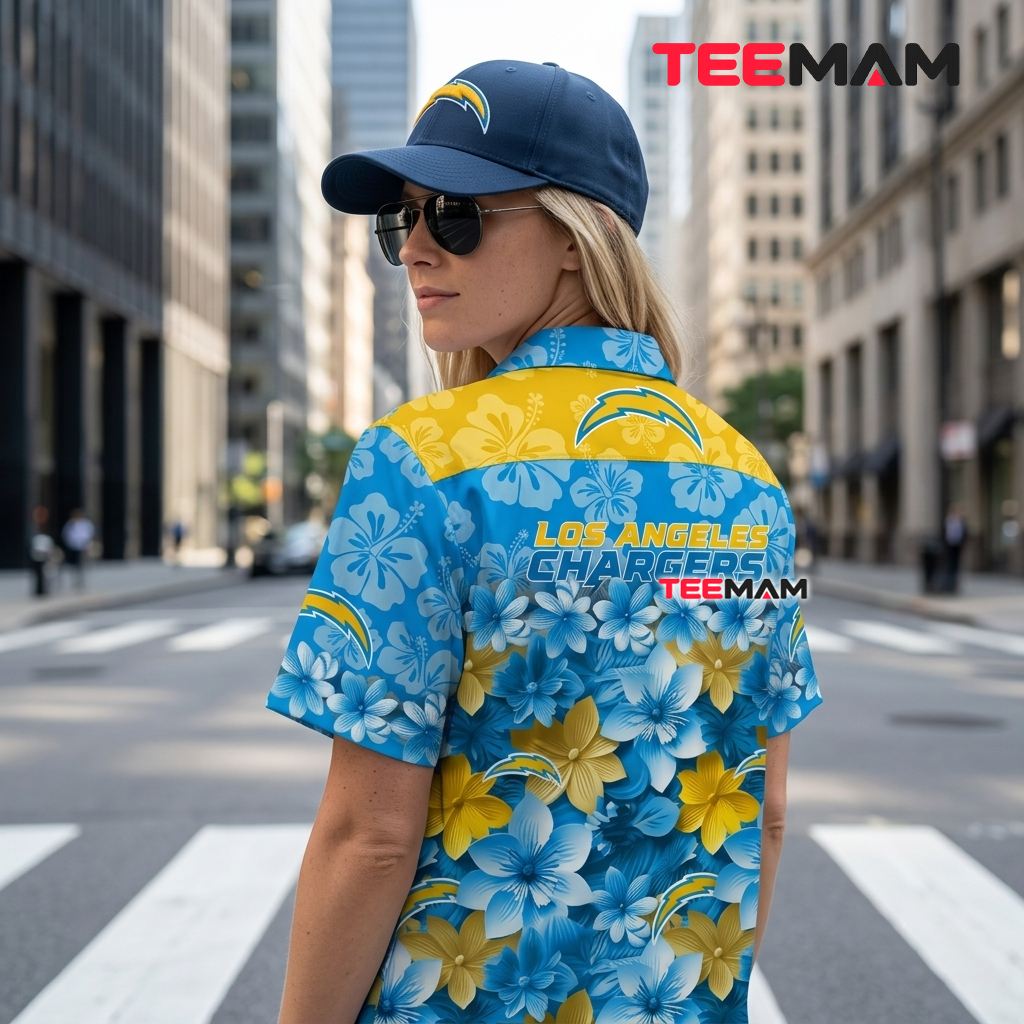 Los Angeles Chargers Hawaiian Shirt Floral Hibiscus Version 3 Los Angeles Chargers Hawaiian Shirt Floral Hibiscus Version 3
