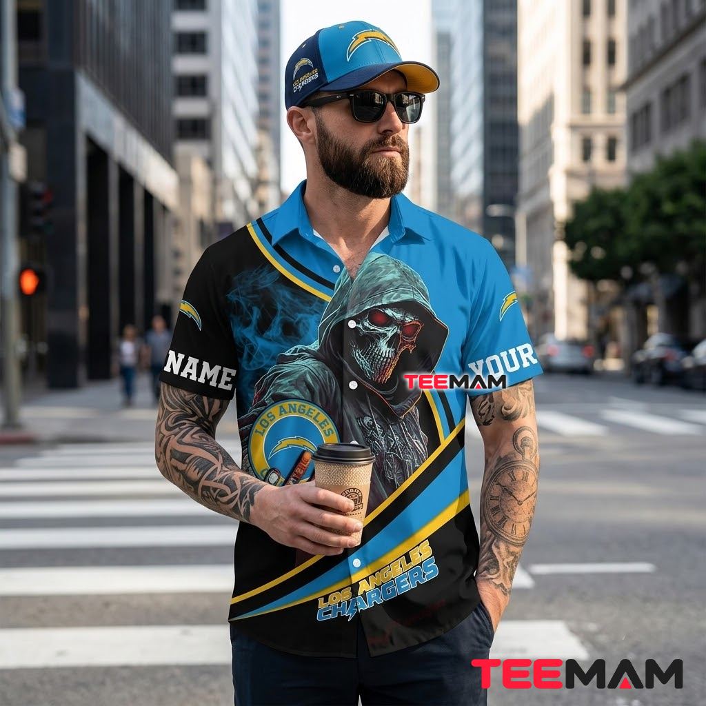 Los Angeles Chargers Hawaiian Shirt Grim Reaper Back Los Angeles Chargers Hawaiian Shirt Grim Reaper Back