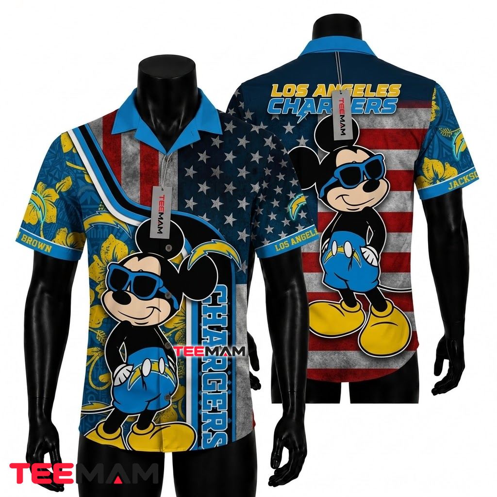 Los Angeles Chargers Hawaiian Shirt Mickey Mouse Front