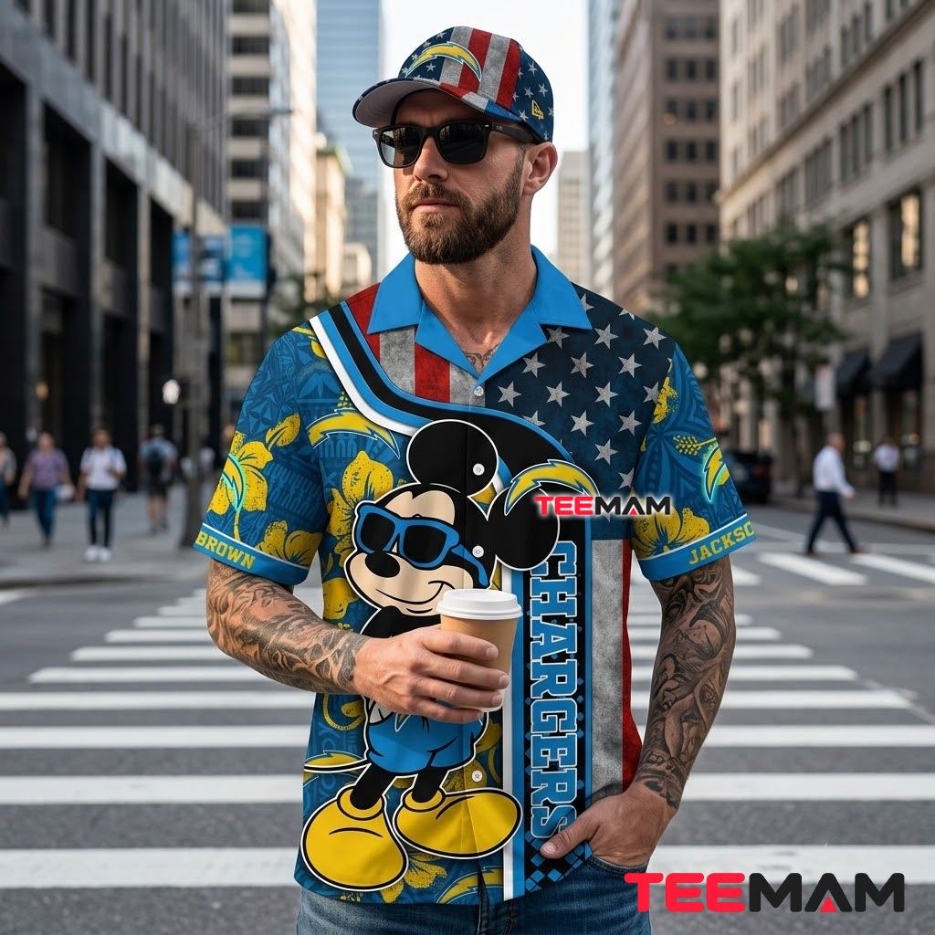 Los Angeles Chargers Hawaiian Shirt Mickey Mouse Back Los Angeles Chargers Hawaiian Shirt Mickey Mouse Back