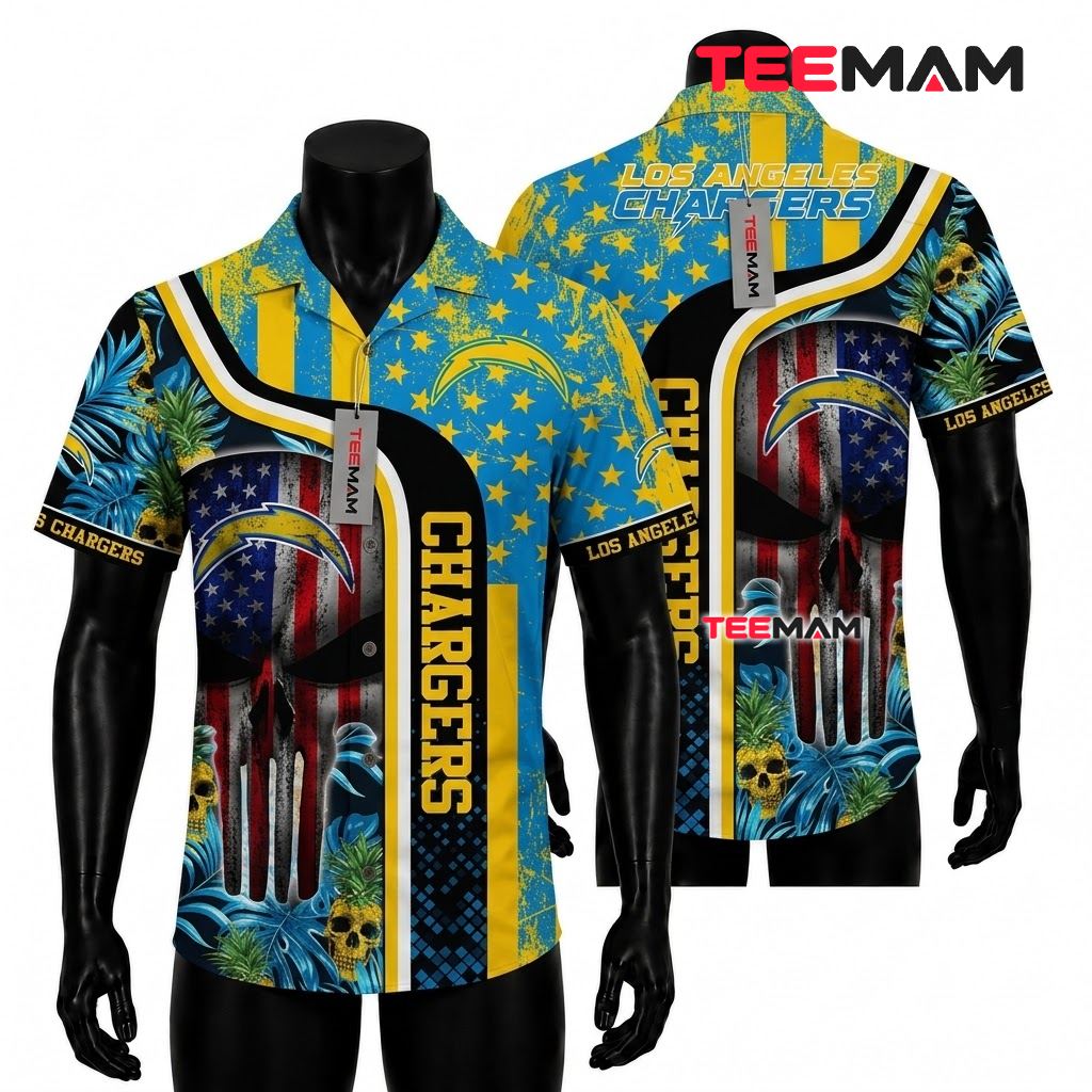 Los Angeles Chargers Hawaiian Shirt Skull American Front