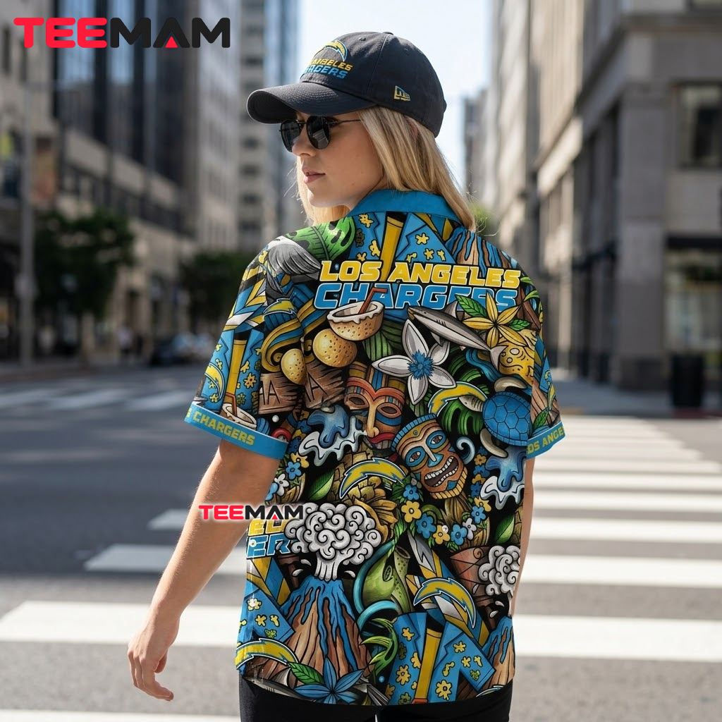 Los Angeles Chargers Hawaiian Shirt Tiki Mask Version 3 Los Angeles Chargers Hawaiian Shirt Tiki Mask Version 3