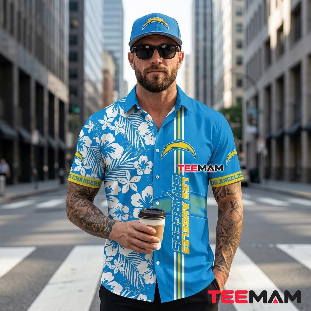 Los Angeles Chargers Hawaiian Shirt White Tropical Beach Back Los Angeles Chargers Hawaiian Shirt White Tropical Beach Back