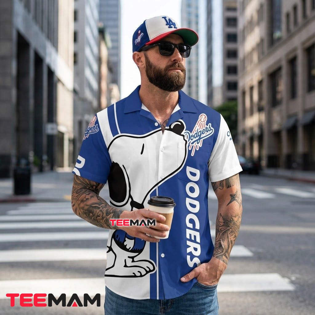 Los Angeles Dodgers Button Up Shirt Snoopy Sunglasses Back Los Angeles Dodgers Button Up Shirt Snoopy Sunglasses Back