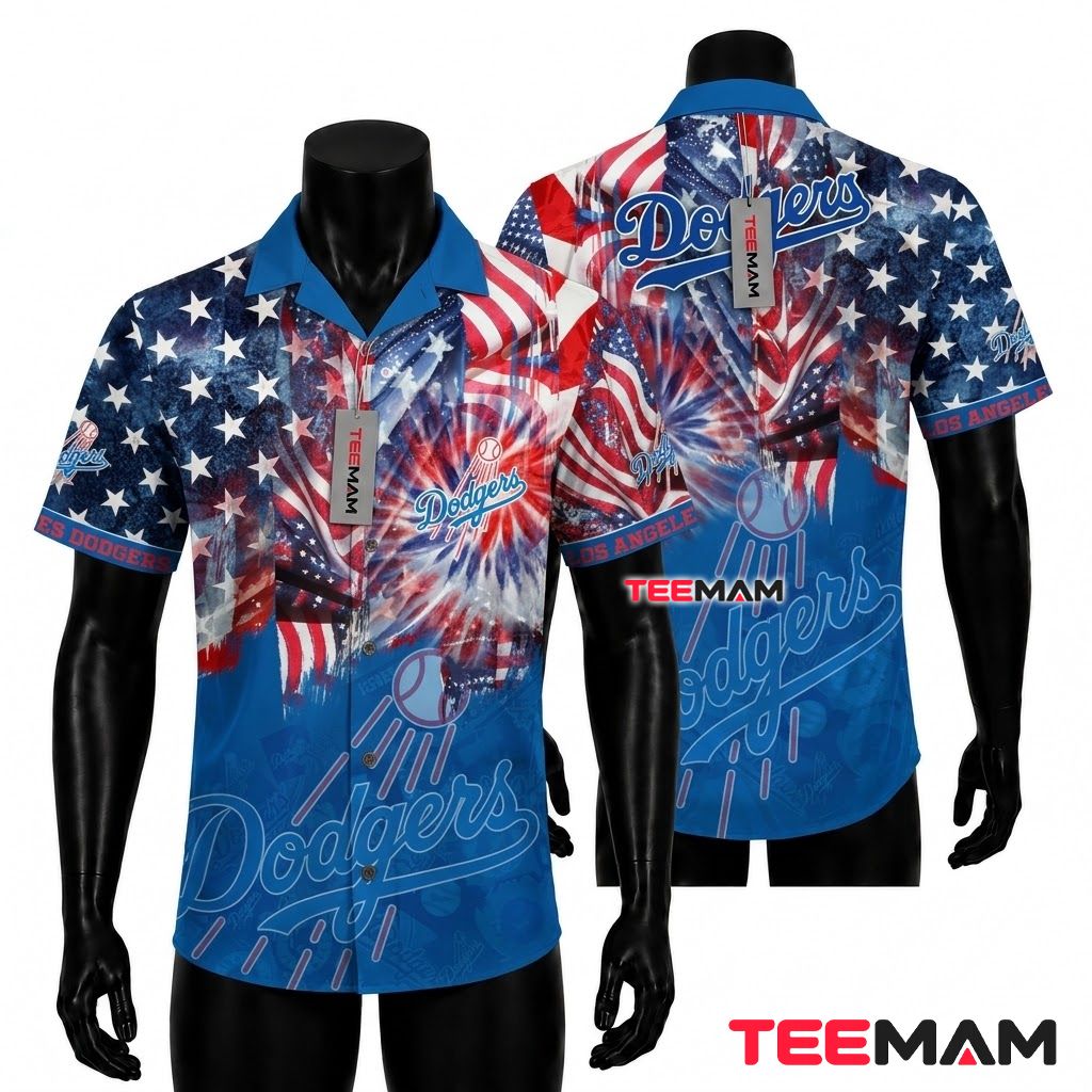 Los Angeles Dodgers Hawaiian Shirt 4th Of July Front