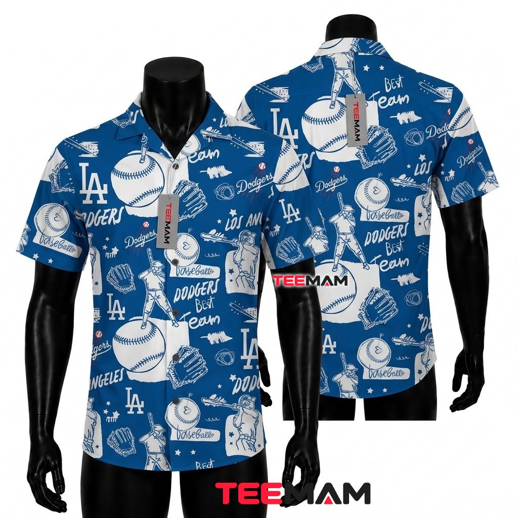 Los Angeles Dodgers Hawaiian Shirt Baseball Sketch Front