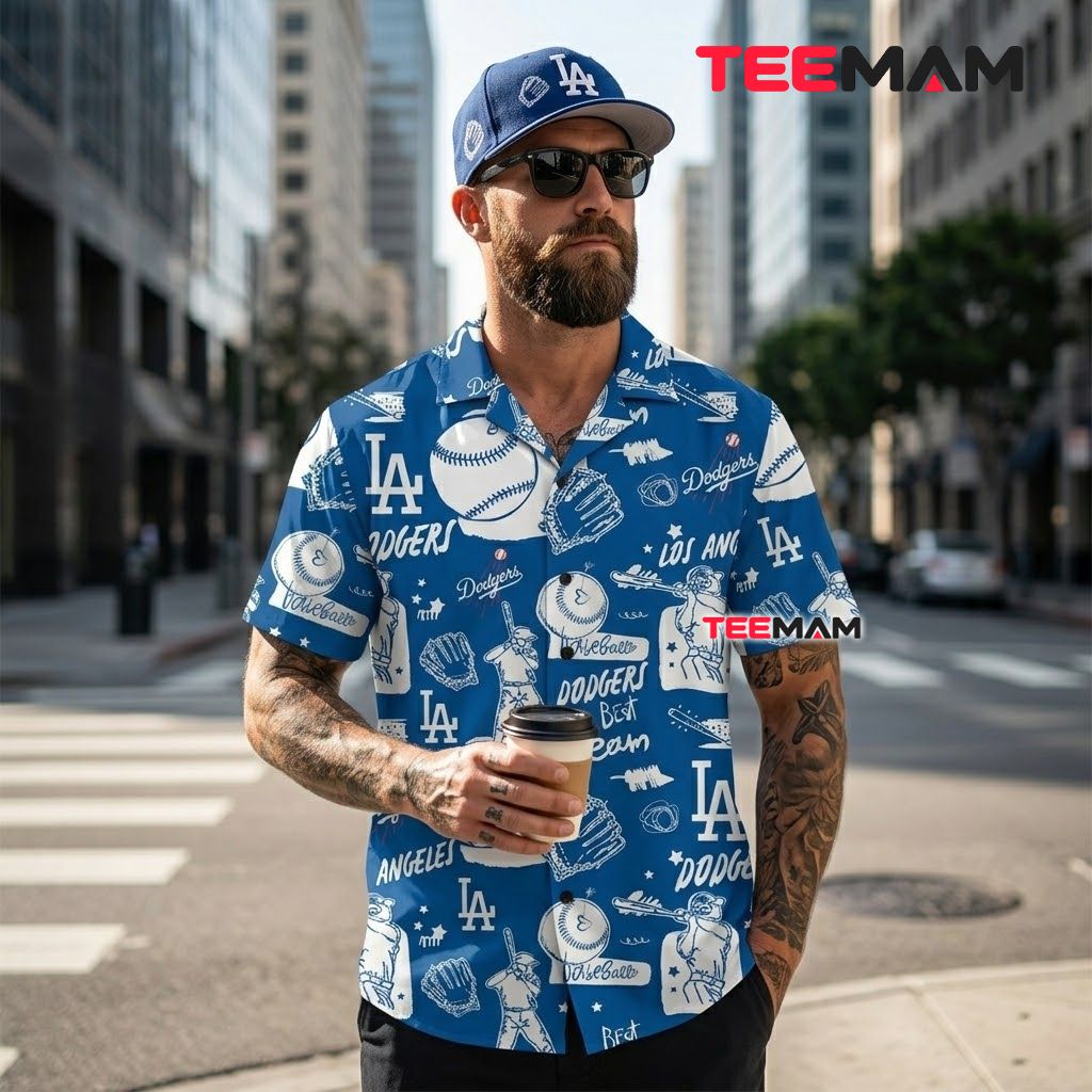Los Angeles Dodgers Hawaiian Shirt Baseball Sketch Back Los Angeles Dodgers Hawaiian Shirt Baseball Sketch Back