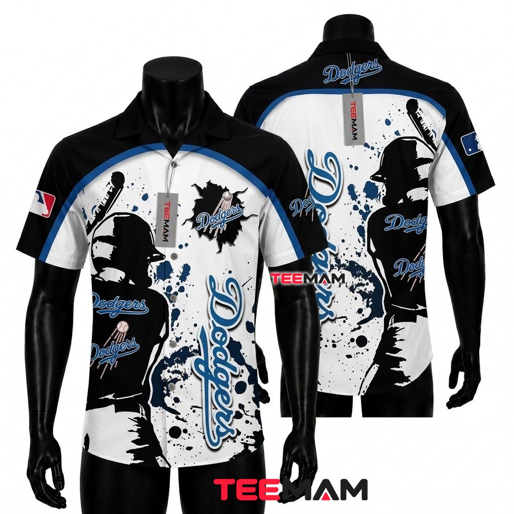 Los Angeles Dodgers Hawaiian Shirt Batter Silhouette Splatter Front