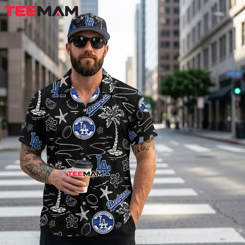 Los Angeles Dodgers Hawaiian Shirt Black Starfish Surfboard Back Los Angeles Dodgers Hawaiian Shirt Black Starfish Surfboard Back