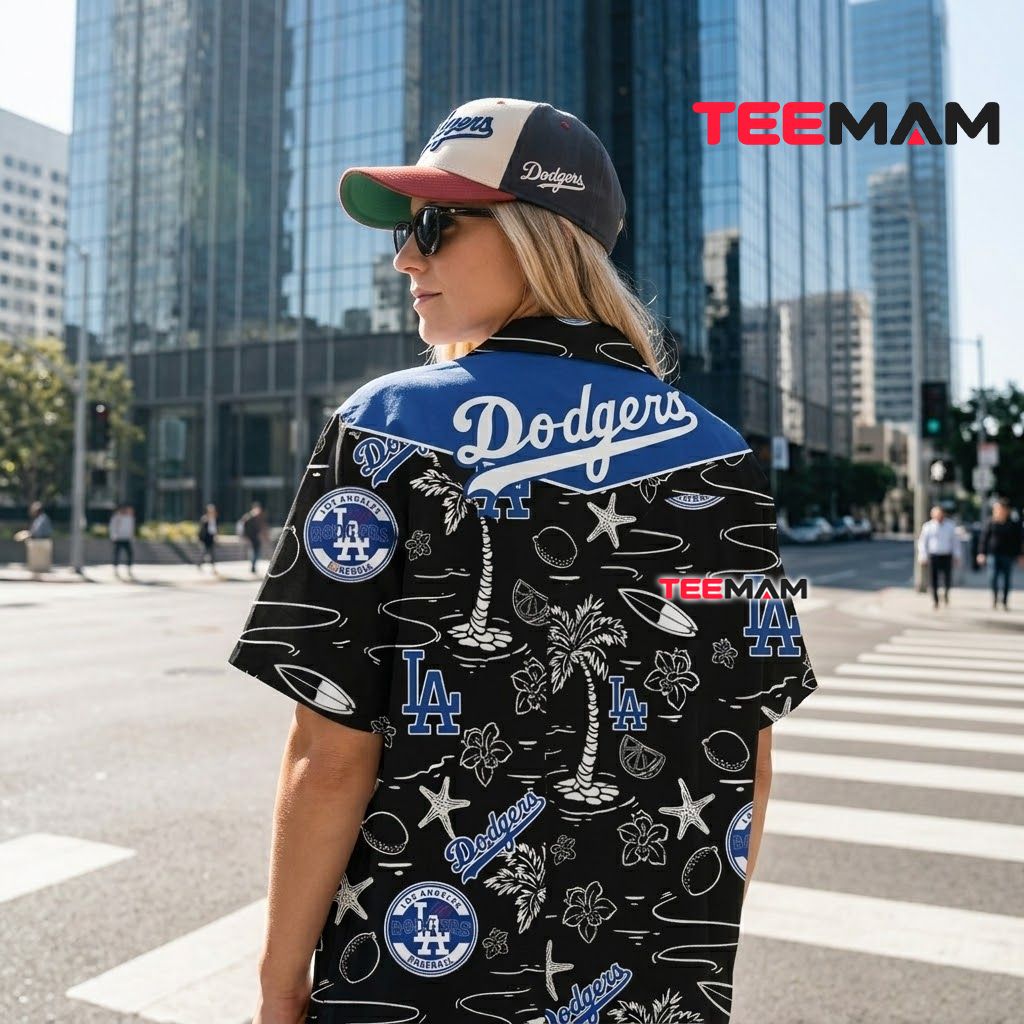 Los Angeles Dodgers Hawaiian Shirt Black Starfish Surfboard Version 3 Los Angeles Dodgers Hawaiian Shirt Black Starfish Surfboard Version 3