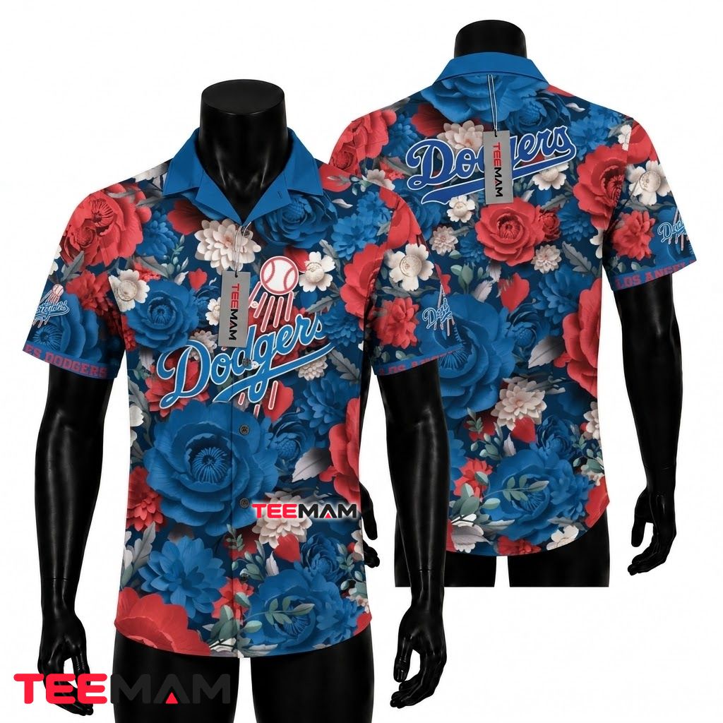 Los Angeles Dodgers Hawaiian Shirt Blooming Peony Front