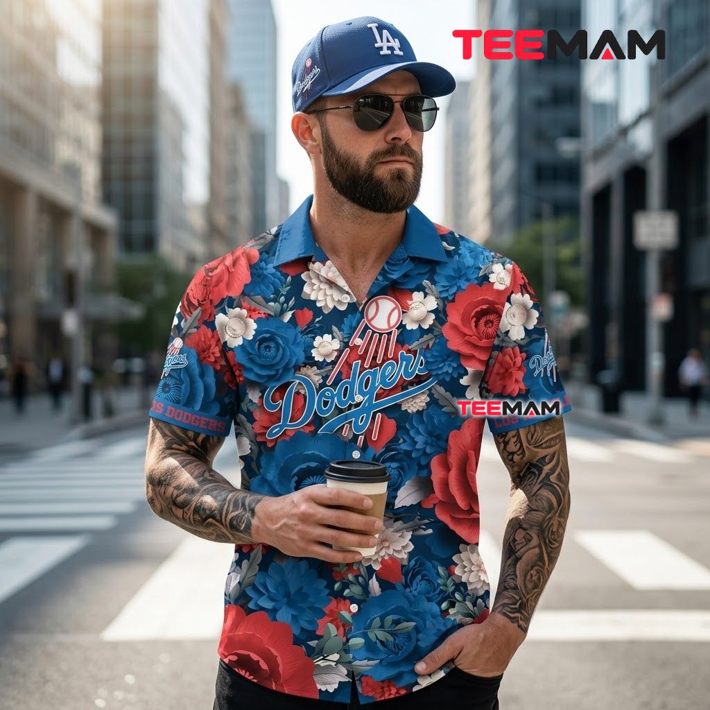Los Angeles Dodgers Hawaiian Shirt Blooming Peony Back Los Angeles Dodgers Hawaiian Shirt Blooming Peony Back