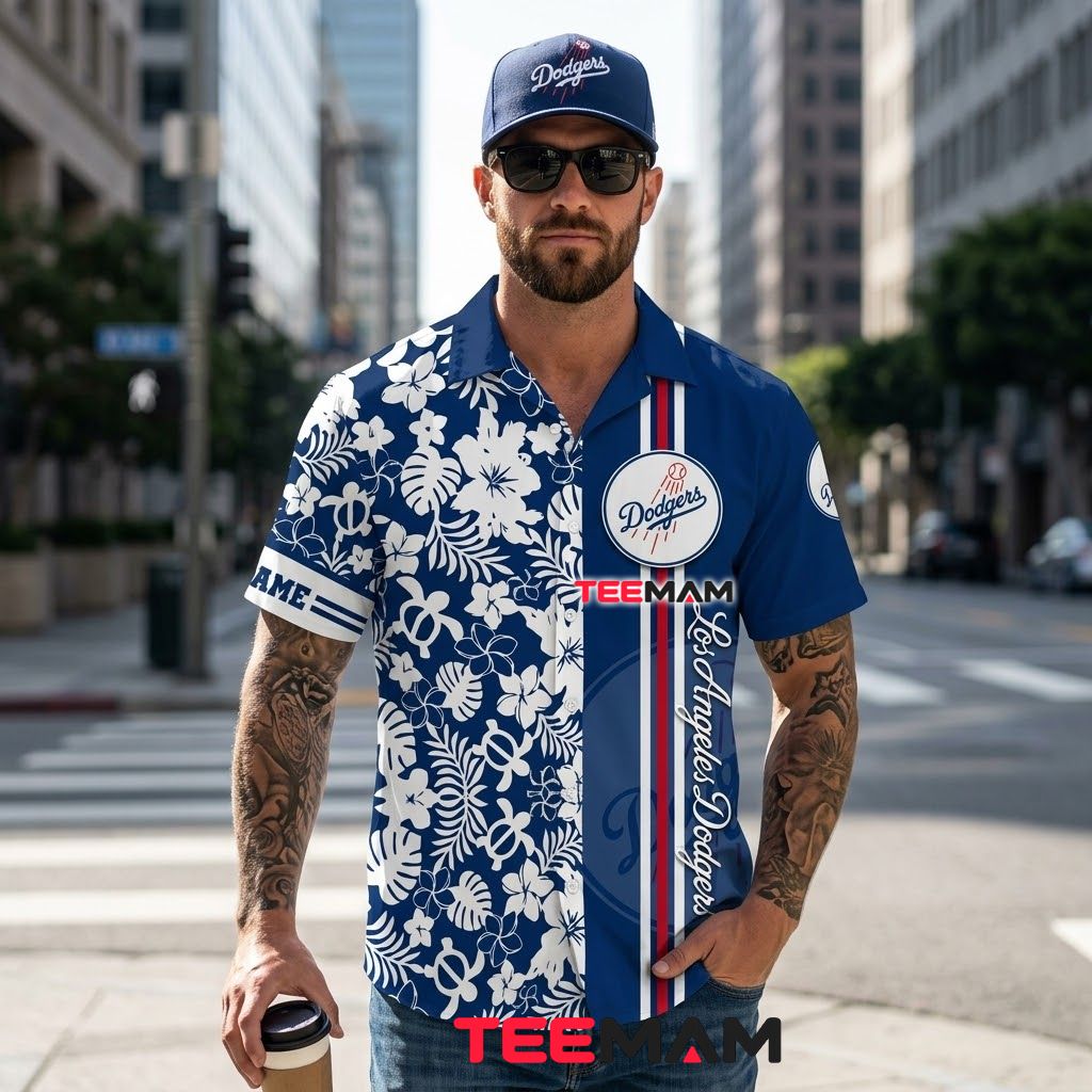 Los Angeles Dodgers Hawaiian Shirt Custom Name Hibiscus Back Los Angeles Dodgers Hawaiian Shirt Custom Name Hibiscus Back