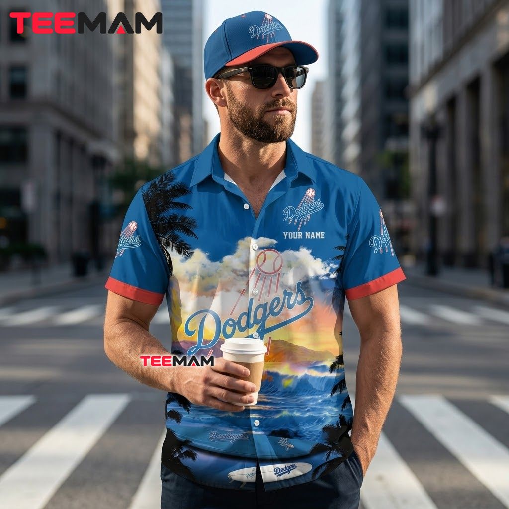 Los Angeles Dodgers Hawaiian Shirt Custom Name Ocean Sunset Back Los Angeles Dodgers Hawaiian Shirt Custom Name Ocean Sunset Back