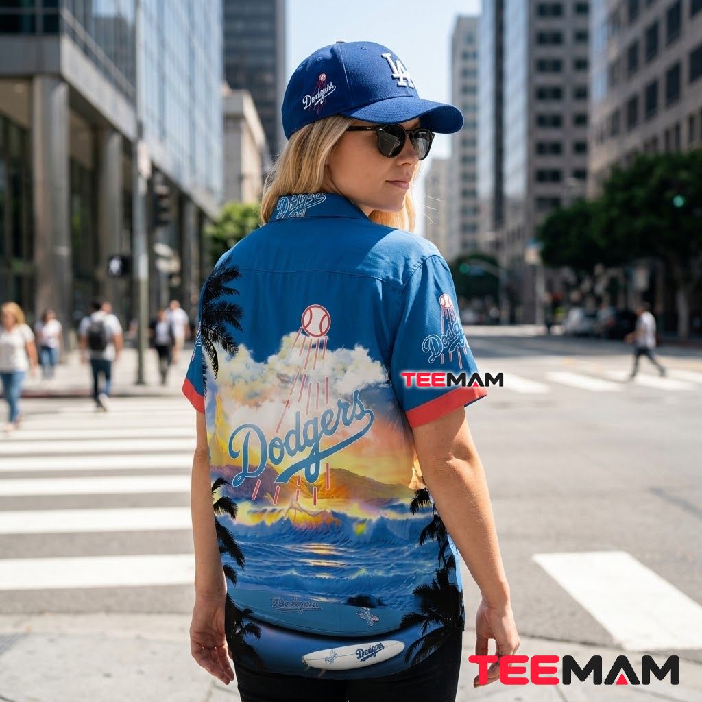 Los Angeles Dodgers Hawaiian Shirt Custom Name Ocean Sunset Version 3 Los Angeles Dodgers Hawaiian Shirt Custom Name Ocean Sunset Version 3