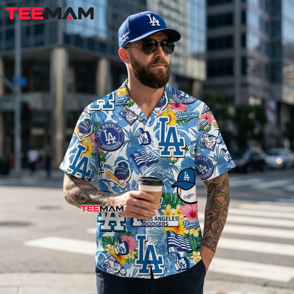Los Angeles Dodgers Hawaiian Shirt Floral Icons Back Los Angeles Dodgers Hawaiian Shirt Floral Icons Back