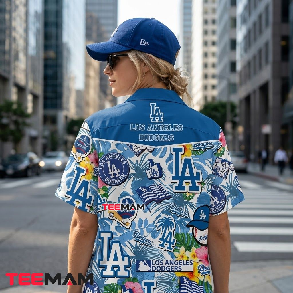 Los Angeles Dodgers Hawaiian Shirt Floral Icons Version 3 Los Angeles Dodgers Hawaiian Shirt Floral Icons Version 3