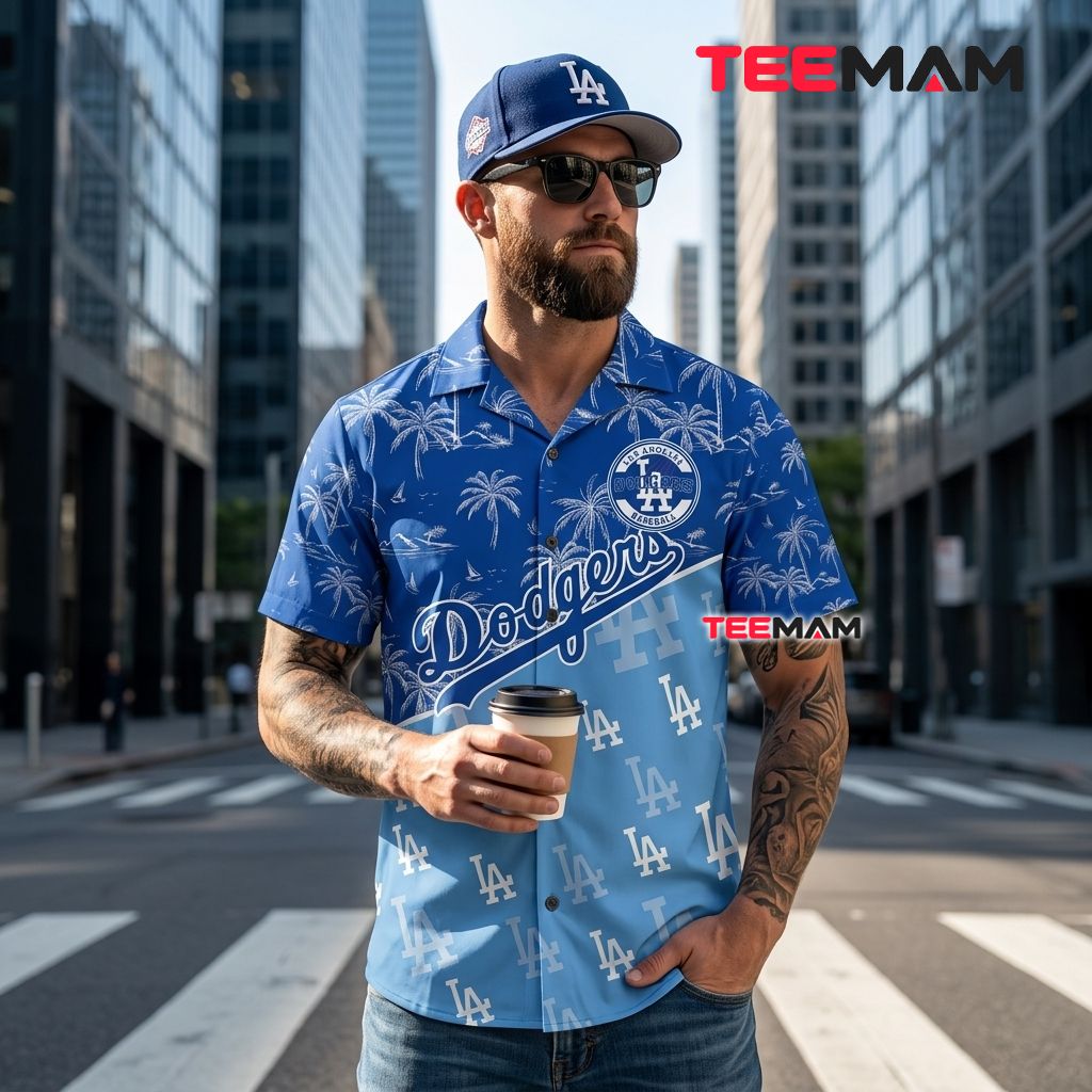 Los Angeles Dodgers Hawaiian Shirt Palm Tree Split Back Los Angeles Dodgers Hawaiian Shirt Palm Tree Split Back