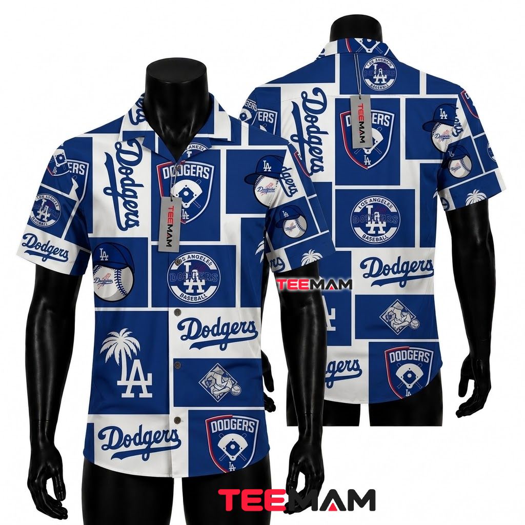 Los Angeles Dodgers Hawaiian Shirt Patchwork Logo Front Los Angeles Dodgers Hawaiian Shirt Patchwork Logo Front
