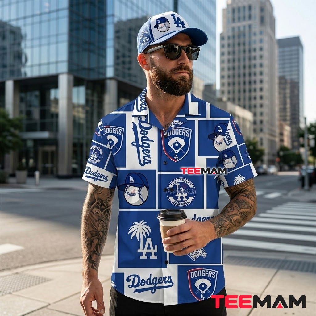 Los Angeles Dodgers Hawaiian Shirt Patchwork Logo Back Los Angeles Dodgers Hawaiian Shirt Patchwork Logo Back