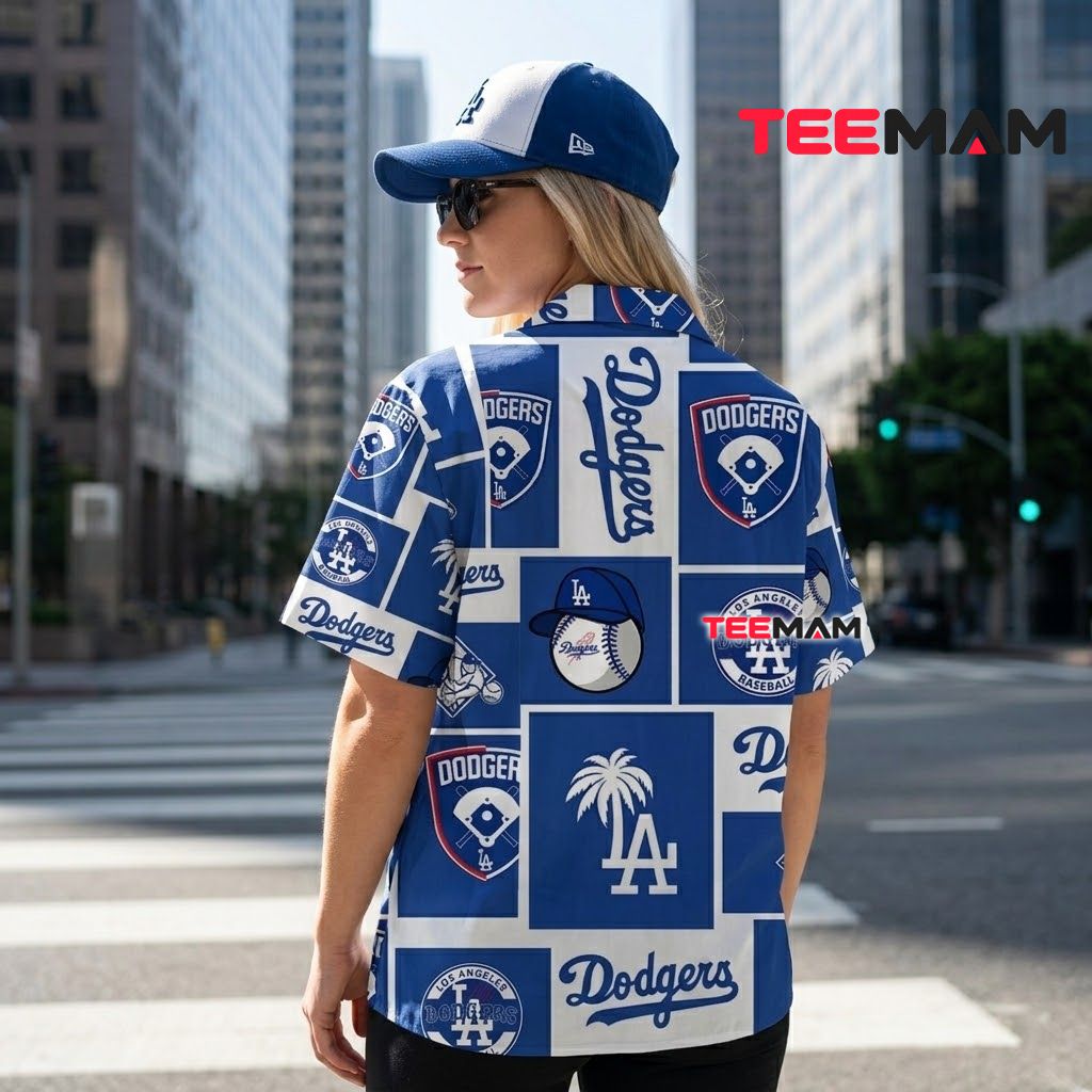 Los Angeles Dodgers Hawaiian Shirt Patchwork Logo Version 3 Los Angeles Dodgers Hawaiian Shirt Patchwork Logo Version 3